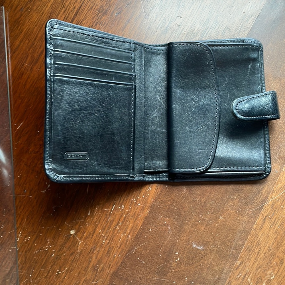 Coach black leather, wallet with coin purse